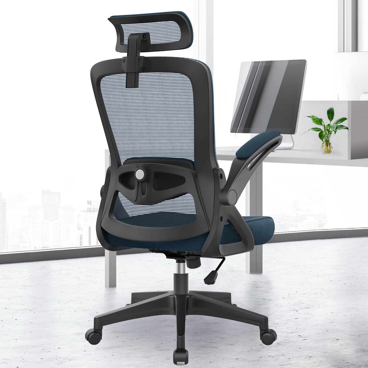 YONISEE Office Chair Ergonomic Office Chair with Lumbar Support, Adjustable Armrests and Headrests, Mesh Chair High Back Comfortable for Home Office