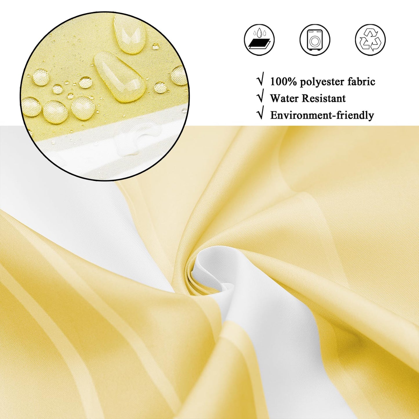 GCIREC Shower Curtain, 180x180cm, Modern Abstract Yellow White Ombre Striped Minimalist Art Waterproof Fabric Machine Washable Bathroom Curtain with