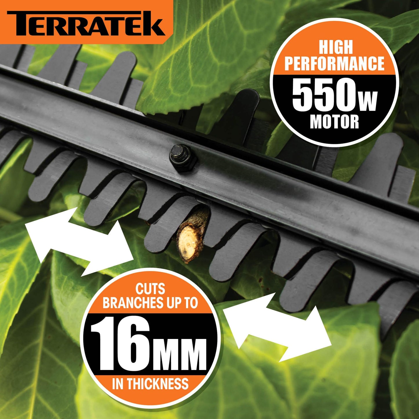 Terratek Corded Extendable Pole Hedge Trimmer 550W 2.5M Telescopic Hedge Trimmer Long Reach Hedge Cutter with 4 Position's, 10m Cable and Shoulder