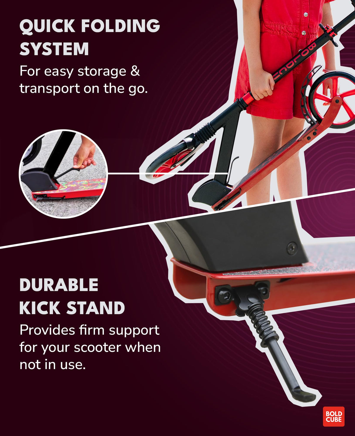BOLDCUBE Big 2 Wheeler Magenta | Scooter for Kids & Teens Ages 7+ Years | Play & Commute | Front Suspension Fit with 200MM Wheels | Height Adjustable