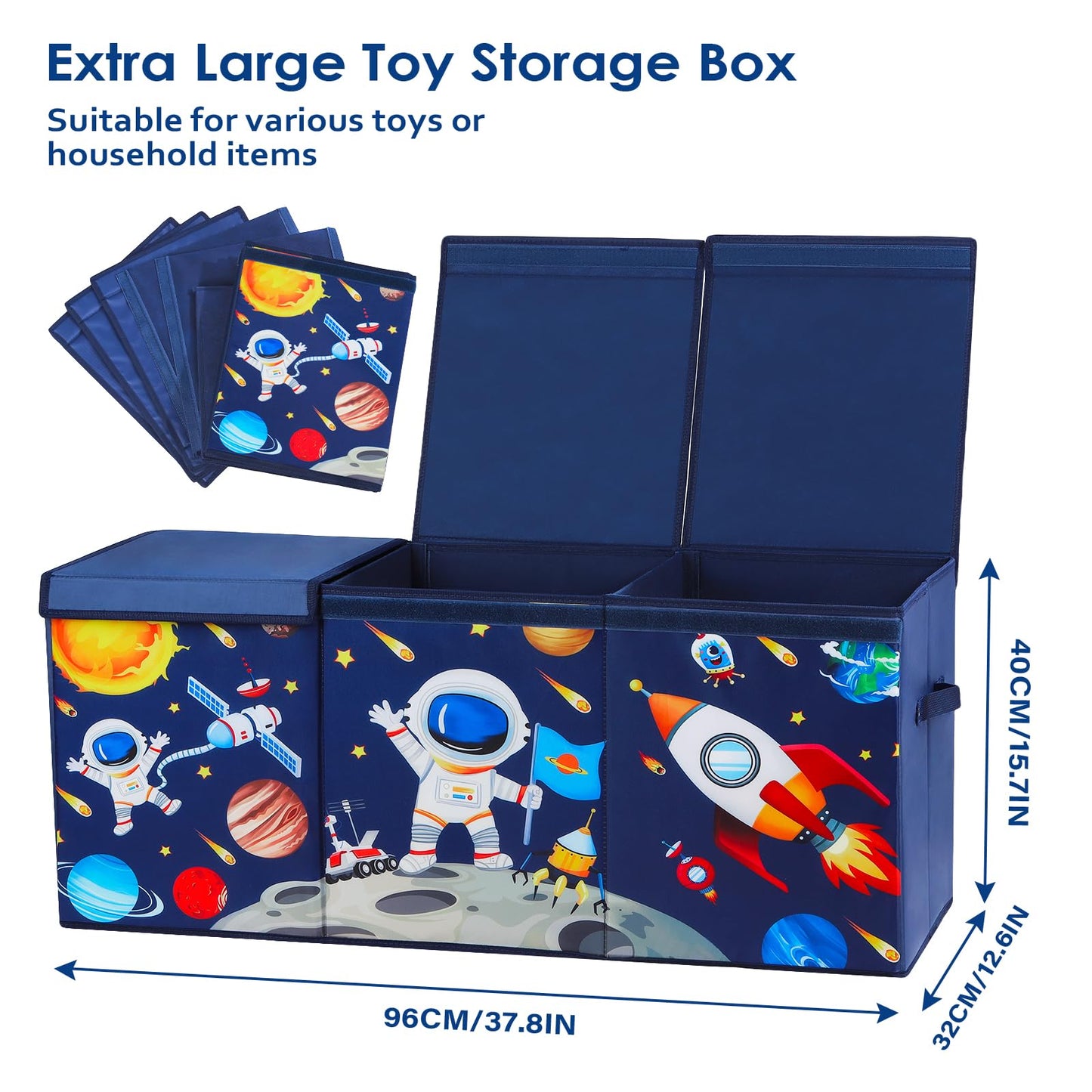 Decalsweet Astronaut Extra Large Kids Toy Storage Box with Lid,Foldable Oxford Toy Storage Organizer Box for Boys-963240cm-Lightweight Toy Chest