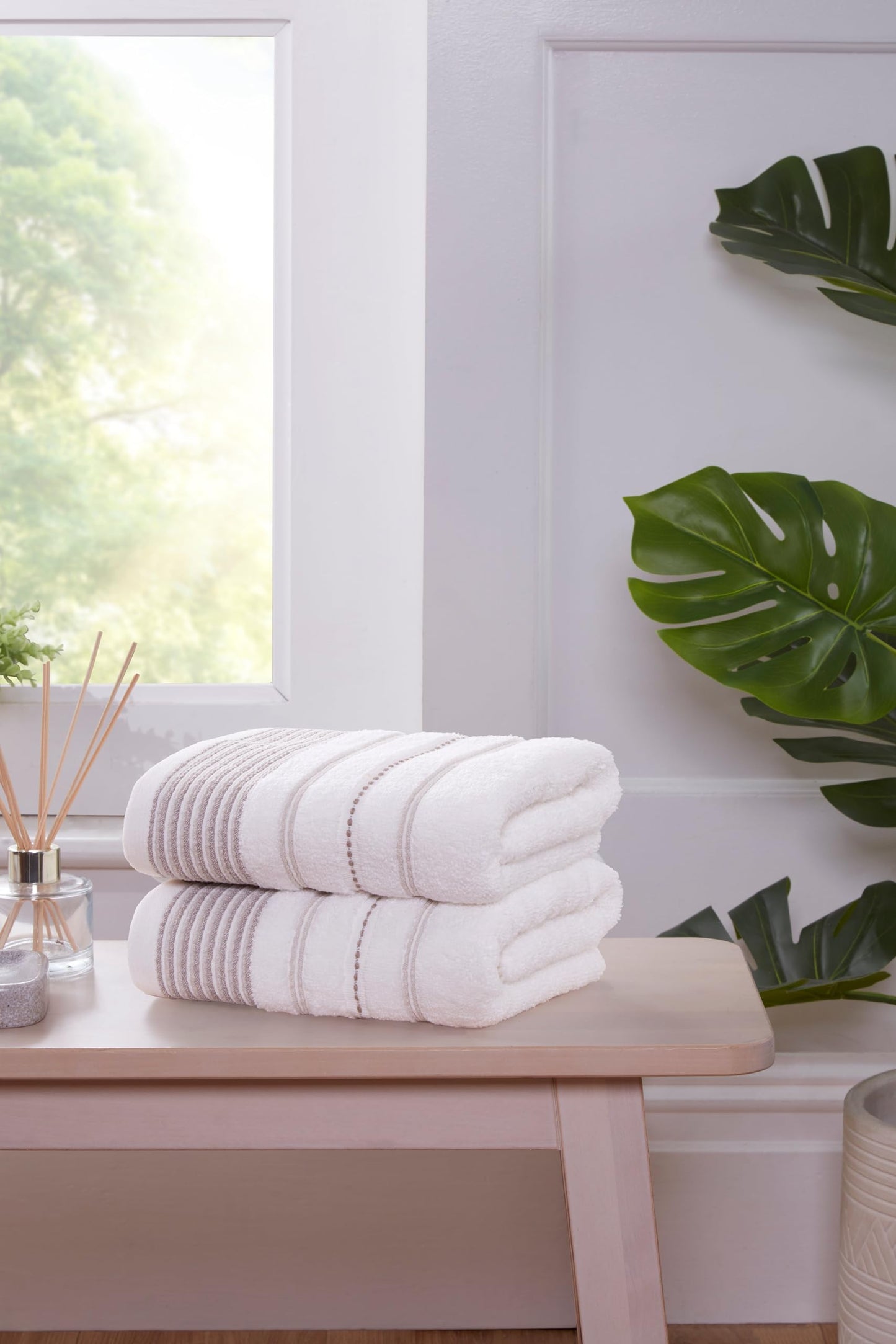 Rapport Home 2-Pack Dakota Stripe Hand Towels | 50x85cm | 100% Cotton | 500GSM | Absorbent & Soft Bathroom Towel Set | Oeko-Tex Certified | Natural