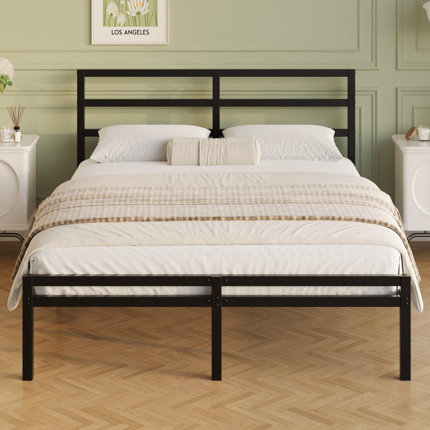 Lutown-Teen Metal Small Double Bed Frame with Headboard and Footboard