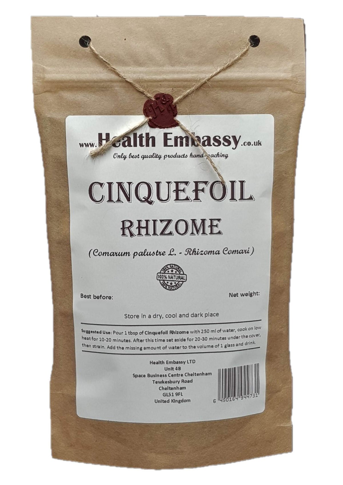 Health Embassy Cinquefoil Rhizome | Comarum palustre L | Loose Herbal Tea | 100g