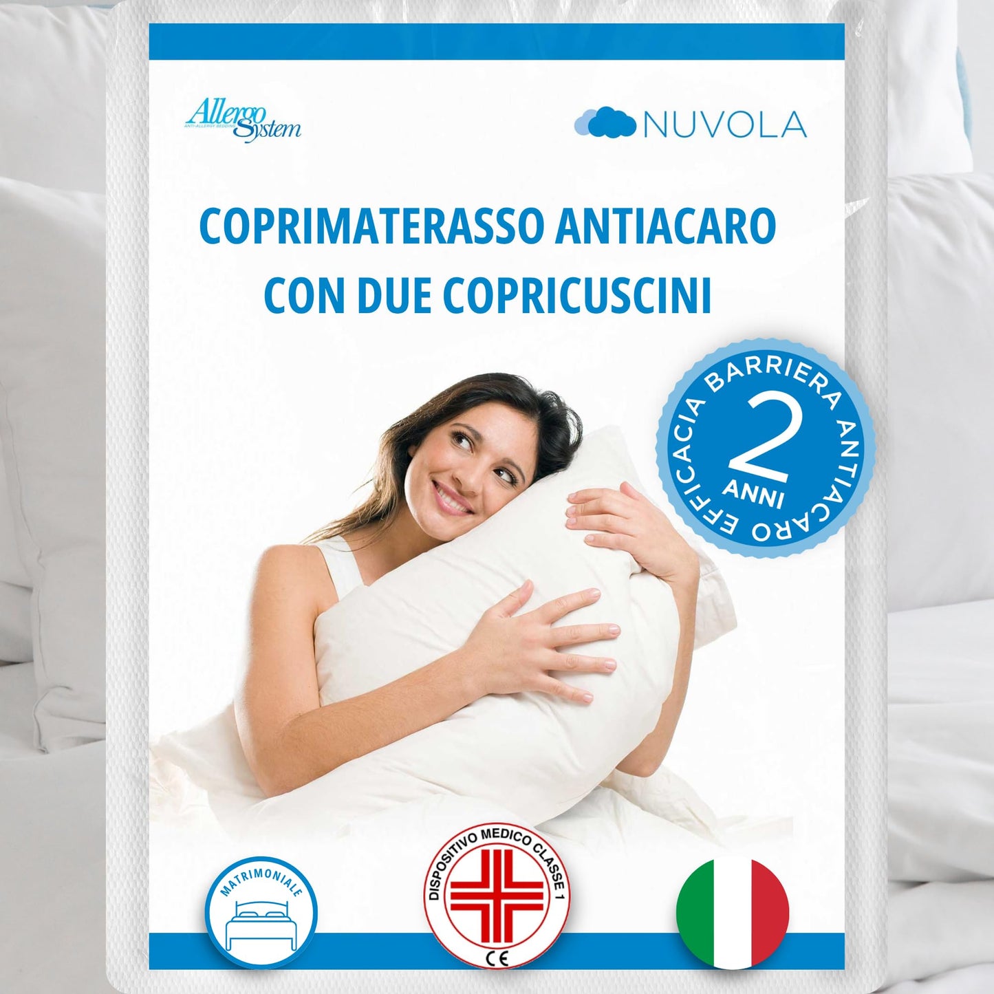 Allergosystem Anti Dust Mite Mattress Cover with Zip for Double Bed, Polypropylene, White, 170 x 200 x 20 cm and 50 x 80 cm