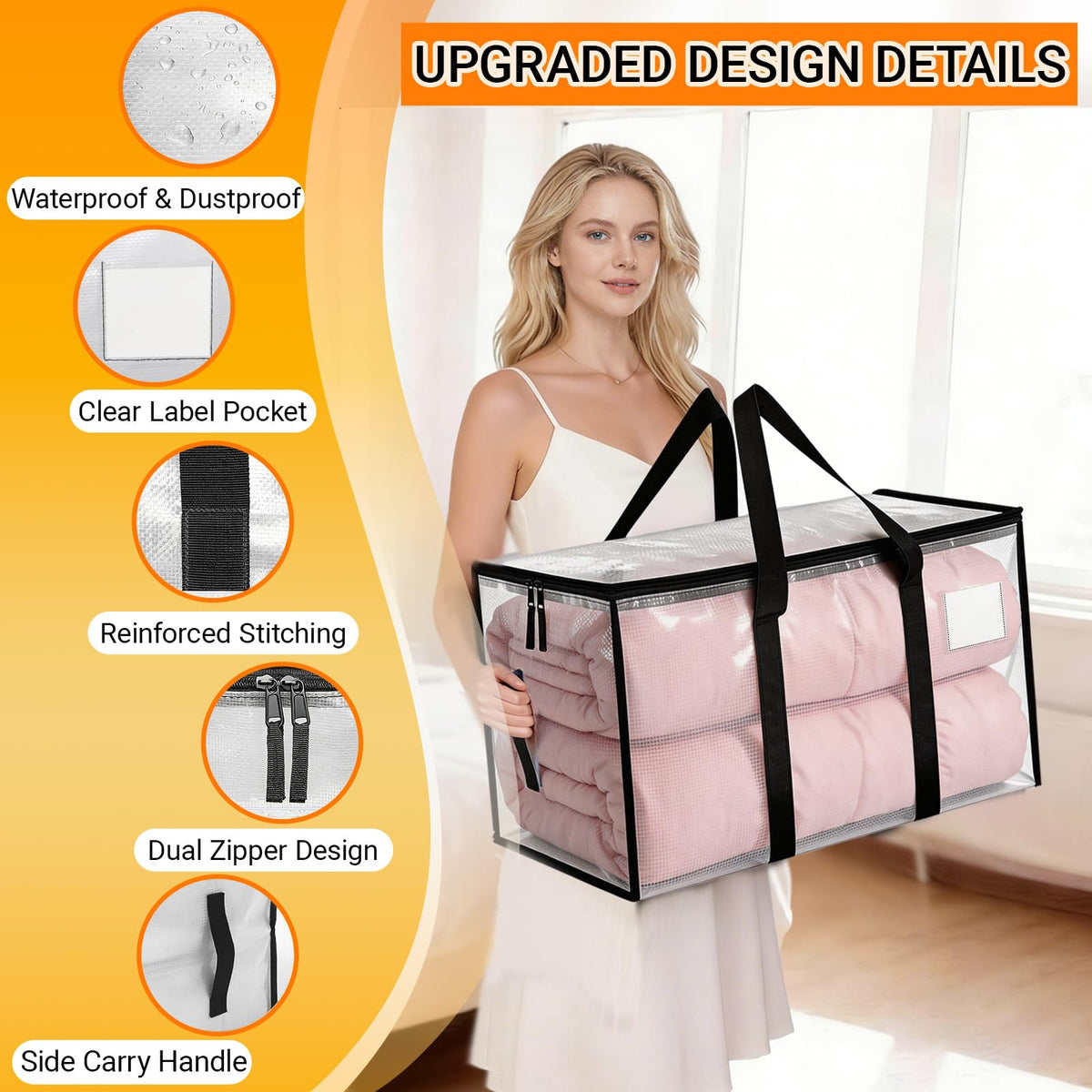 NCEDNㅤ Large Moving Boxes and Storage Bags - 6 Pack 92L Heavy Duty Extra Large Moving Bags with Reinforced Bottom