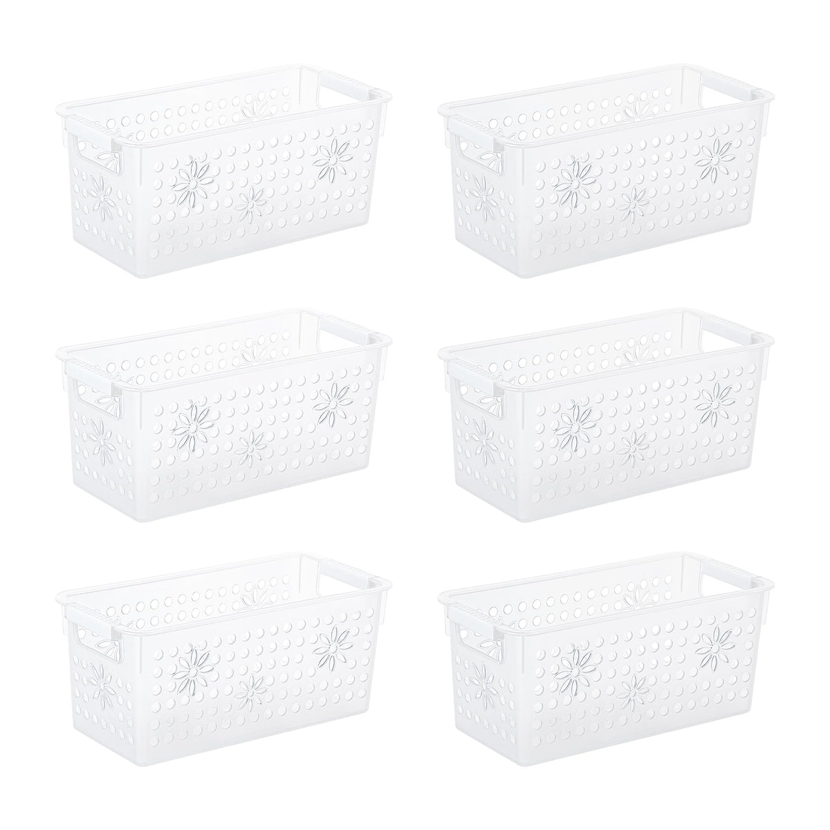 Cetomo Plastic Storage Box, Storage Baskets with Handle, Shelf Basket Organizer with Hole, Open Top Storage Bin for Home Kitchen Office, Transparent