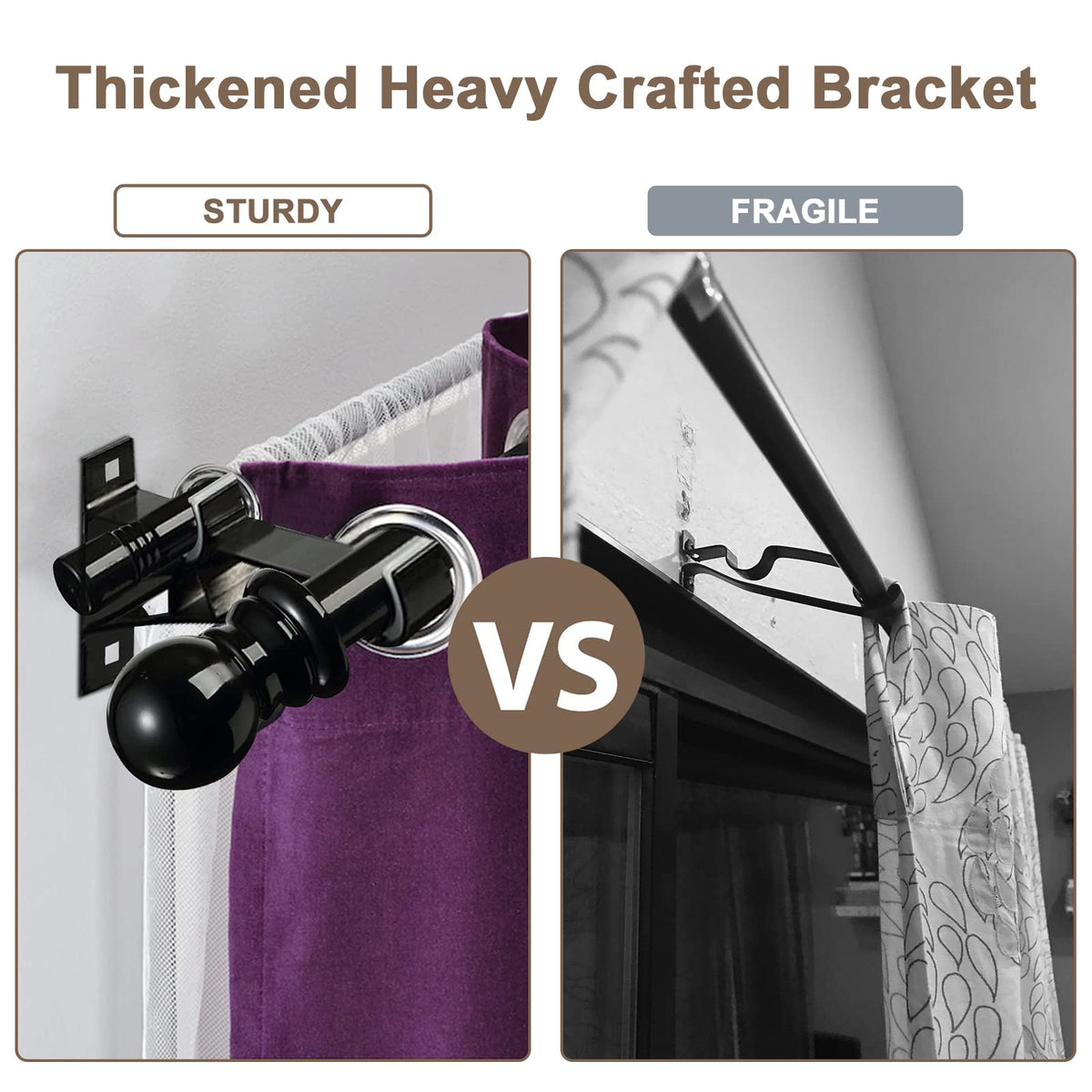 Harrms Double Curtain Pole for Eyelet Curtains - Black, Extendable Metal Rod 76-368cm - Room Darkening for Blackout and Voile Curtains