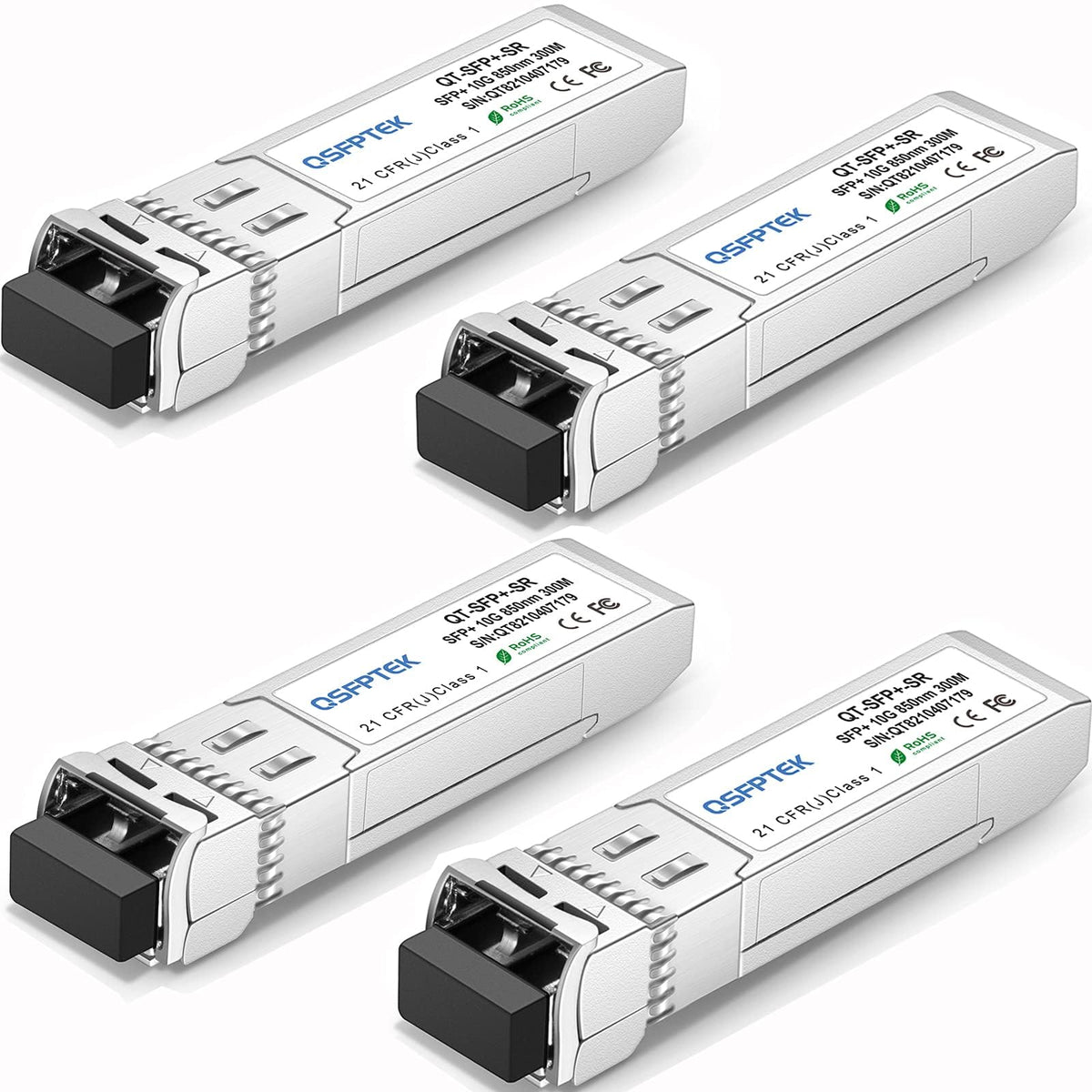 QSFPTEK 4Pack 10G-SR SFP+ 850nm 300M Module 10GBASE-SR Multimode LC SFP+ Transceiver for Cisco SFP-10G-SR, Ubiquiti UF-MM-10G, Netgear, Mikrotik,