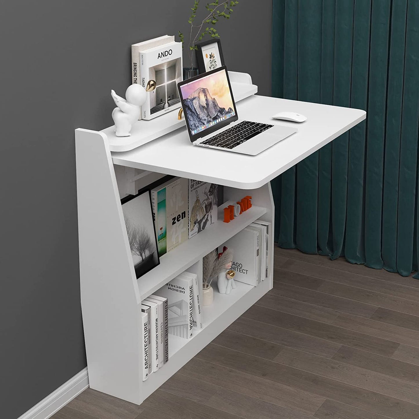 Pmnianhua Wall Mounted Drop-leaf Table, Wooden Laptop Desk, Foldable Hanging Table Shelf