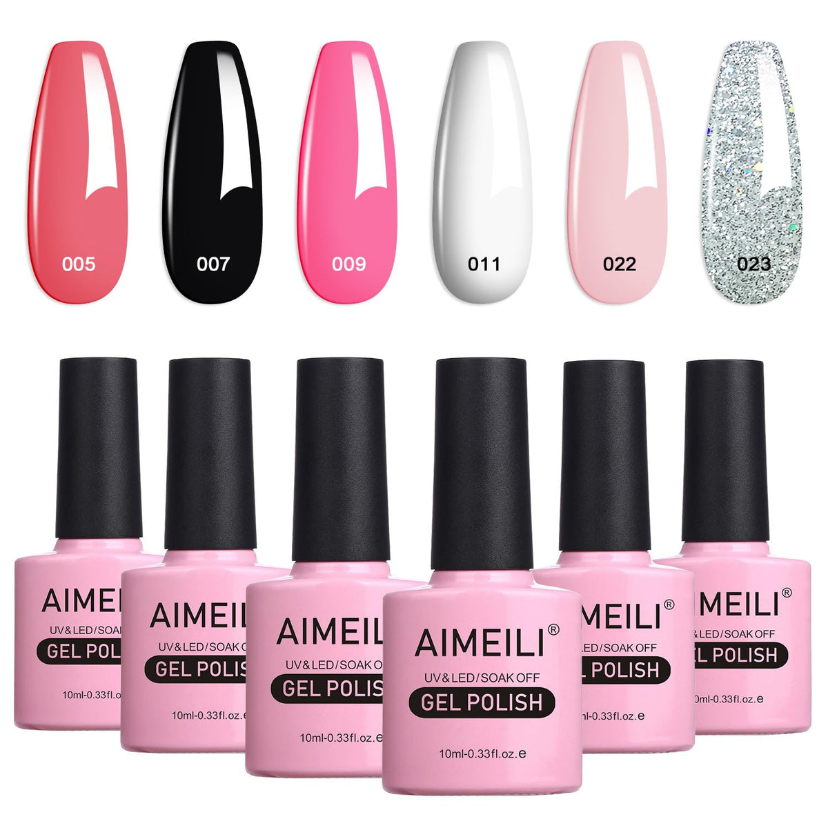 AIMEILI Gel Nail Polishes Nude Pink Black White Glitter Gel Polish Set Soak Off UV LED Nail Salon Set Gel Varnish Manicure Set - Long Lasting & Easy