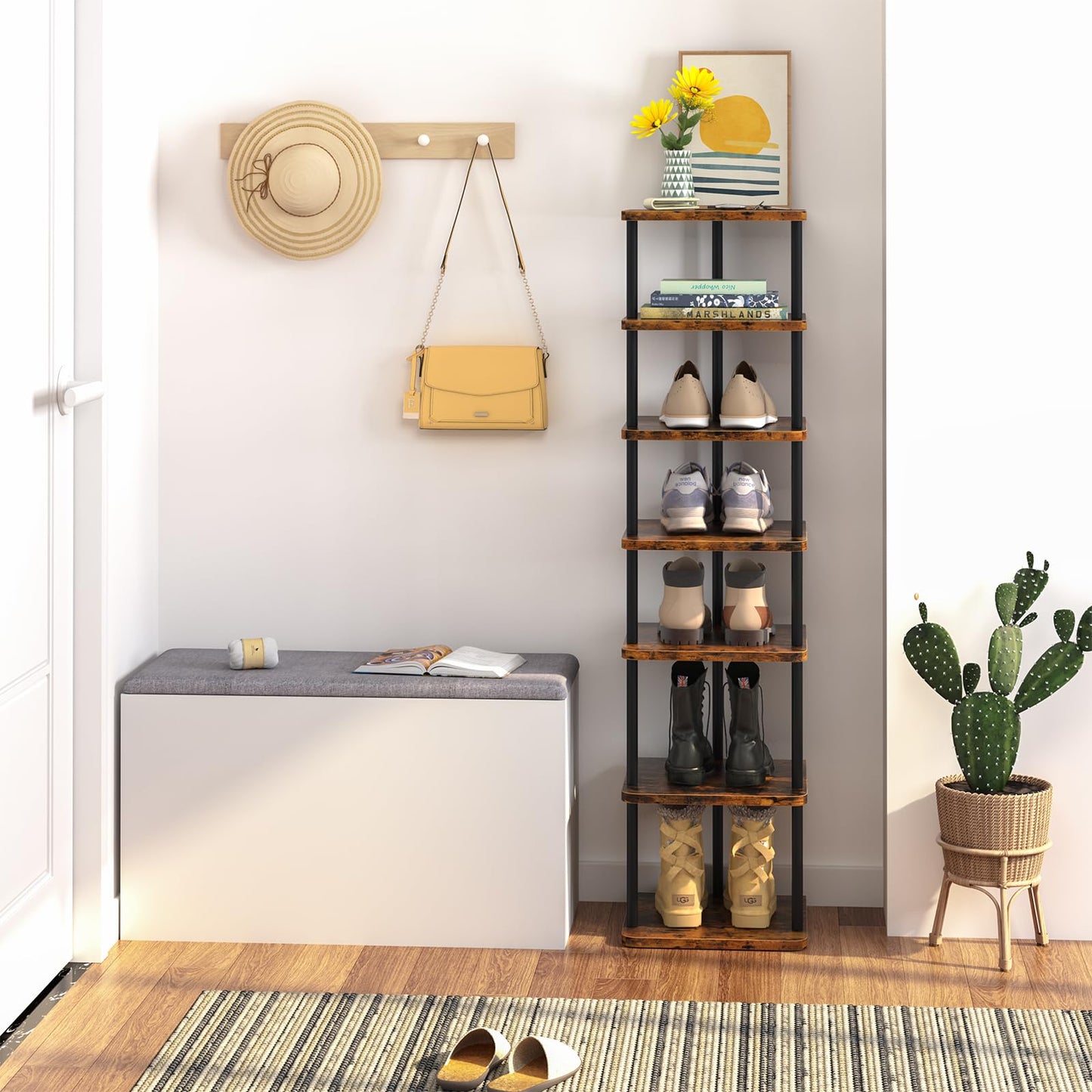 Huhote Shoe Rack Organizer, Shoe Stand, 7 Tier Narrow ShoeShelf, Metal ShoeTower, ShoeRack for Closet, Hallway, Entryway, Front Door, Small Spaces