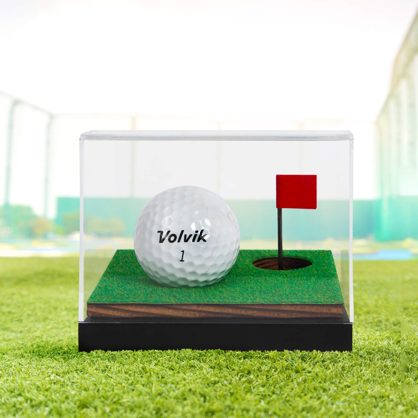 J JACKCUBE DESIGN Clear Acrylic Golf Ball Memorabilia Display Case, Dust Protection Transparent Holder Storage Box for Souvenir Golfball with Wood