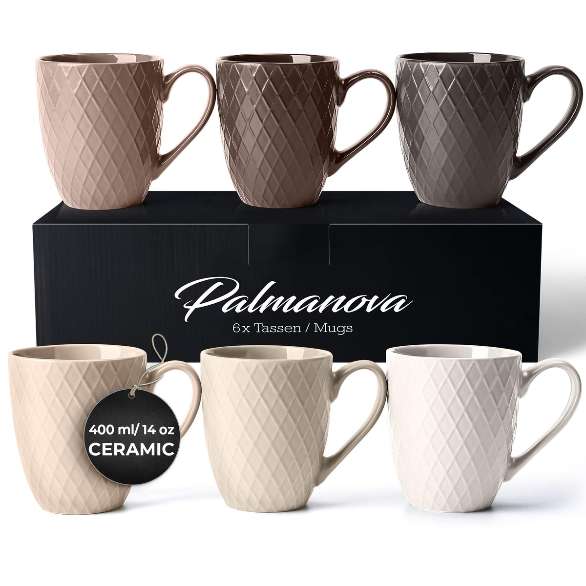 MIAMIO  6 x 400 ml  Coffee Mug Set/Mug - Modern Ceramic Mug Matt - Coffee Mug Large - Palmanova Collection (Beige)