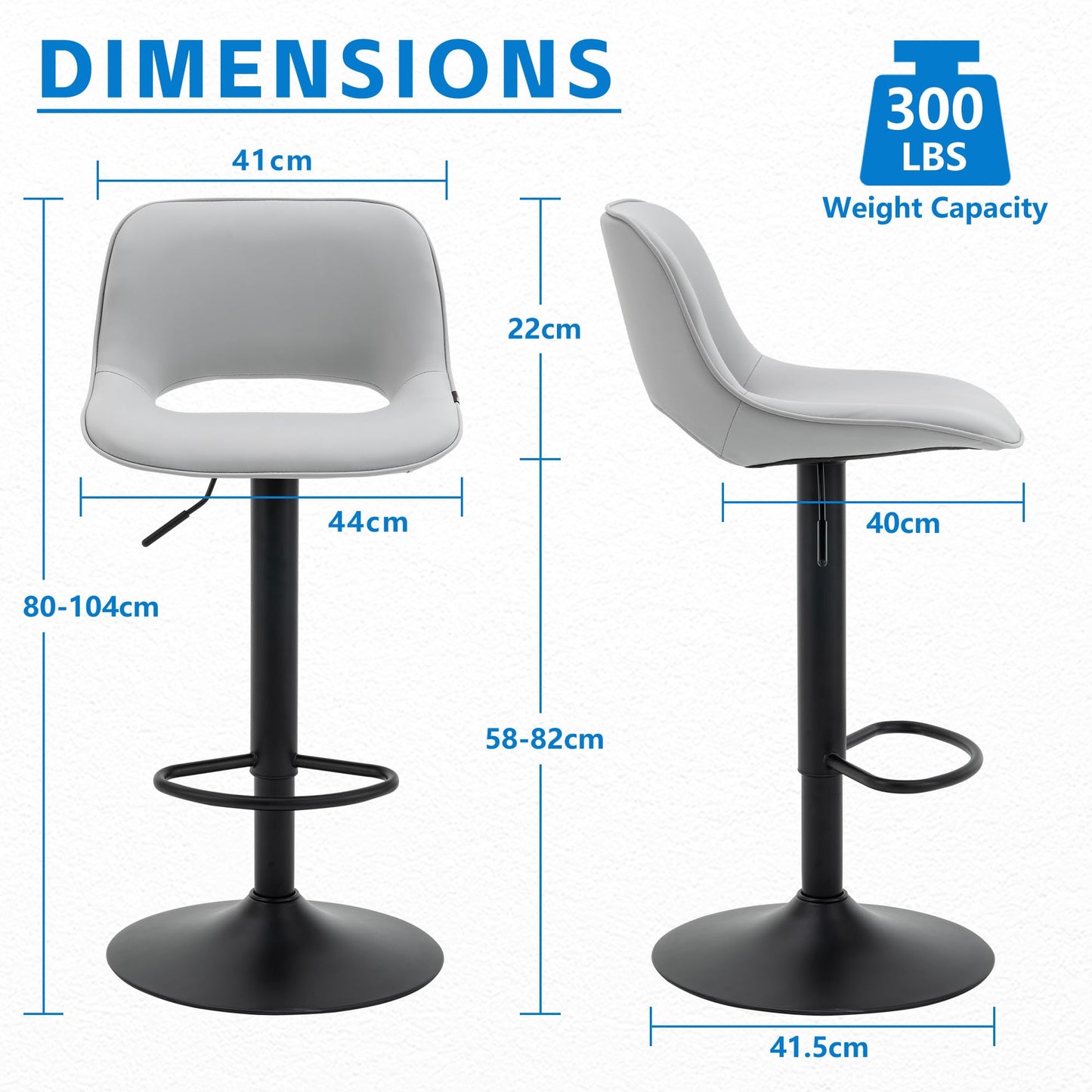 YOUNIKE Bar Stools Set of 2 Modern Breakfast Barstools, Adjustable Swivel Counter Height Bar Chairs Faux Leather Upholstered Counter Stools with