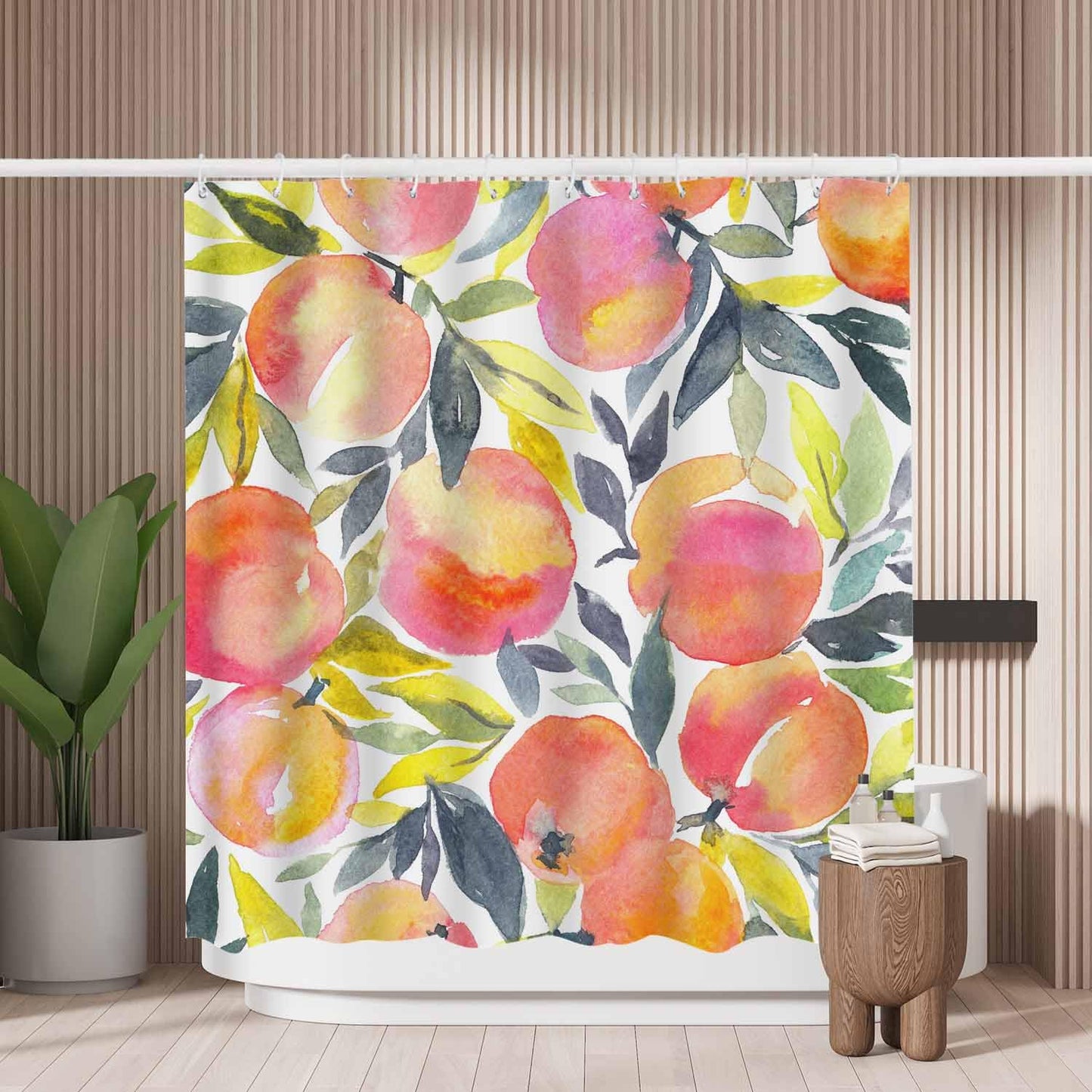 Woutay Shower Curtain Water Repellant Fabric Watercolor Peaches,Mould Proof Resistant,Polyester,Size 180x180CM