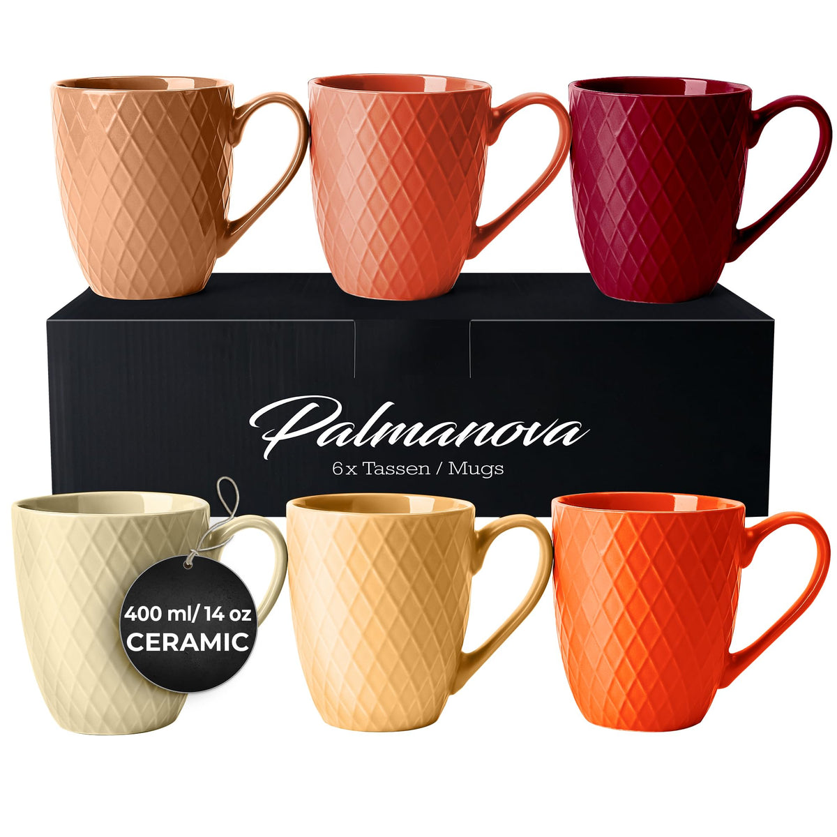 MIAMIO  6 x 400 ml  Coffee Mug Set/Mug - Modern Ceramic Mug Matt - Coffee Mug Large - Palmanova Collection (Red)