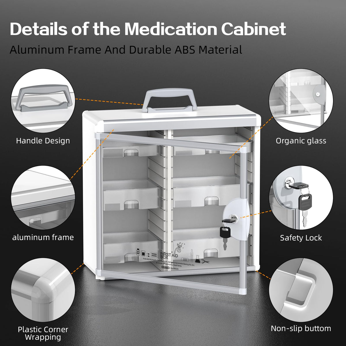 Glosen Lockable Medicine Cabinet Organizer, Bathroom Medicine Storage Box Wall-Mounted