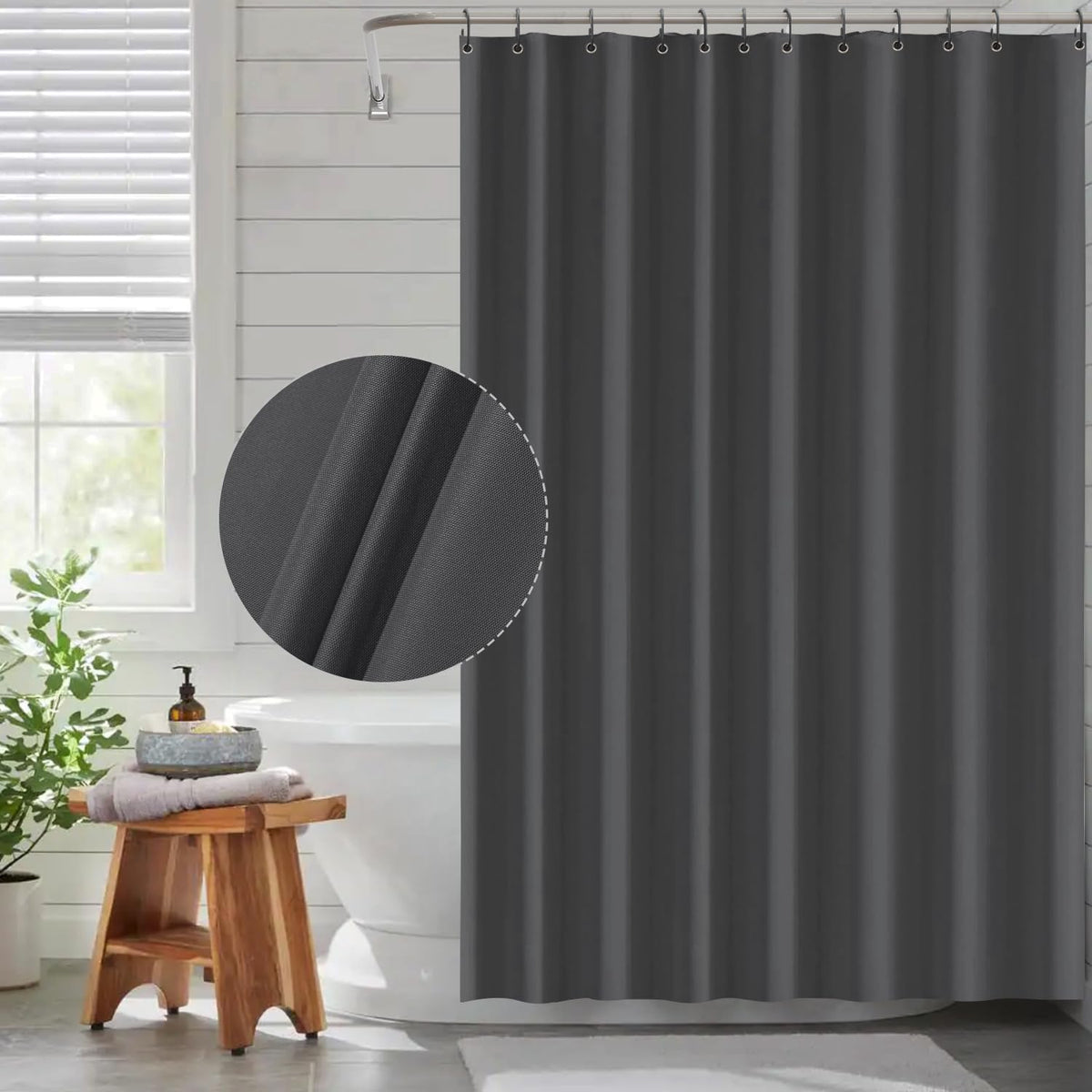 Funria EVA Shower Curtain Waterproof Bathroom Curtains with 12 Hooks for Wet Room Long Bath Curtains for Bathtubs and Shower Stall Dark Gray Shower