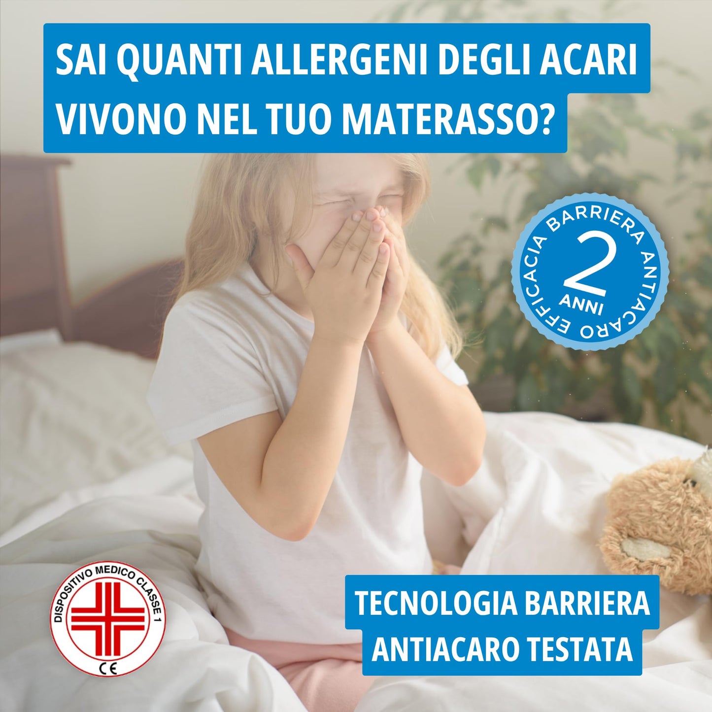 Allergosystem Anti Dust Mite Mattress Cover with Zip for Double Bed, Polypropylene, White, 170 x 200 x 20 cm and 50 x 80 cm
