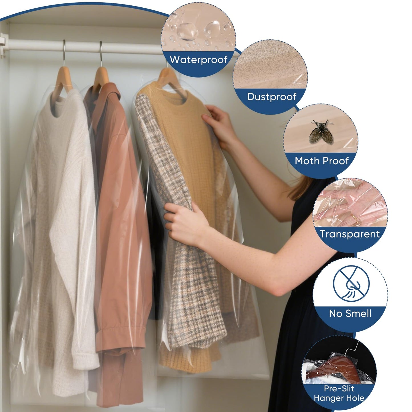 SmileLucky 50 Pack 60x100cm Dry Cleaning Garment Bags for Hanging Clothes