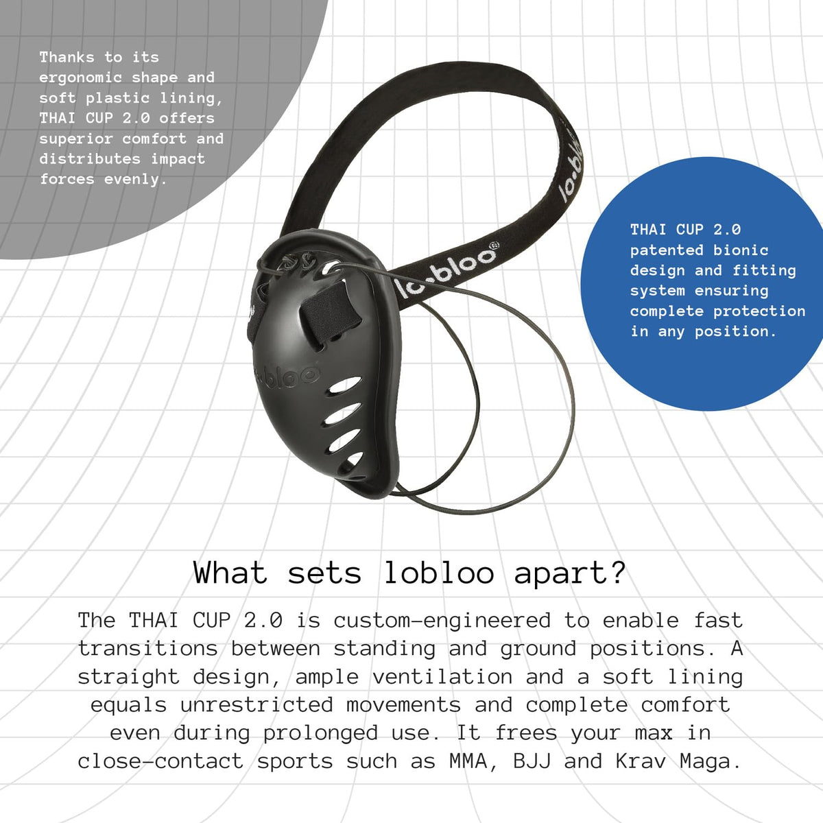 lobloo Thai Cup 2.0 Patented Athletic Groin Cup for close contact sports as MMA, Krav Maga, Thai Boxing. Male size +13yrs