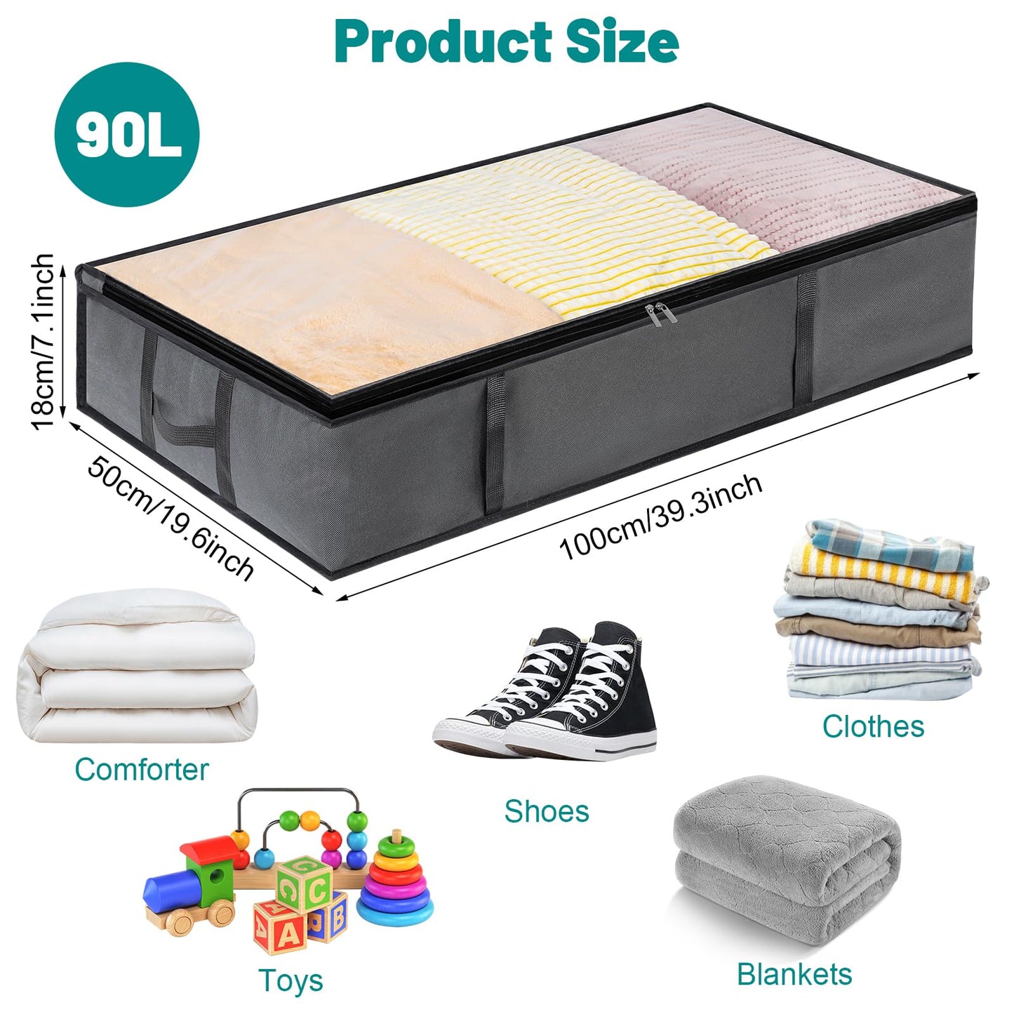 Dntorx 4 Pack 90L Under Bed Storage Bags, Underbed Storage Boxes with lid