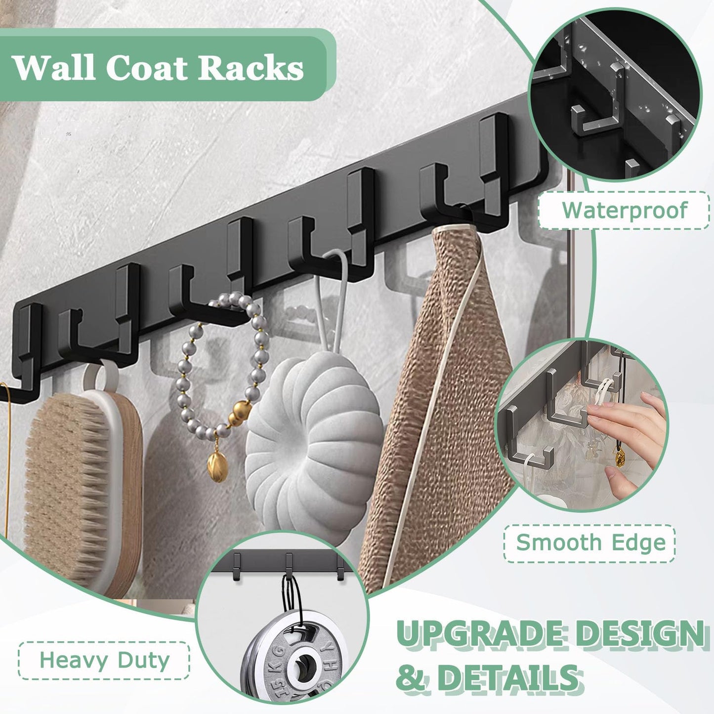 Bosdontek 2 Pack Wall Coat Racks, Heavy Duty Coat Hooks Wall Mounted Clothes Hanger Rustproof Coat Racks Multi-Purpose Wall Hooks Coat Rack for