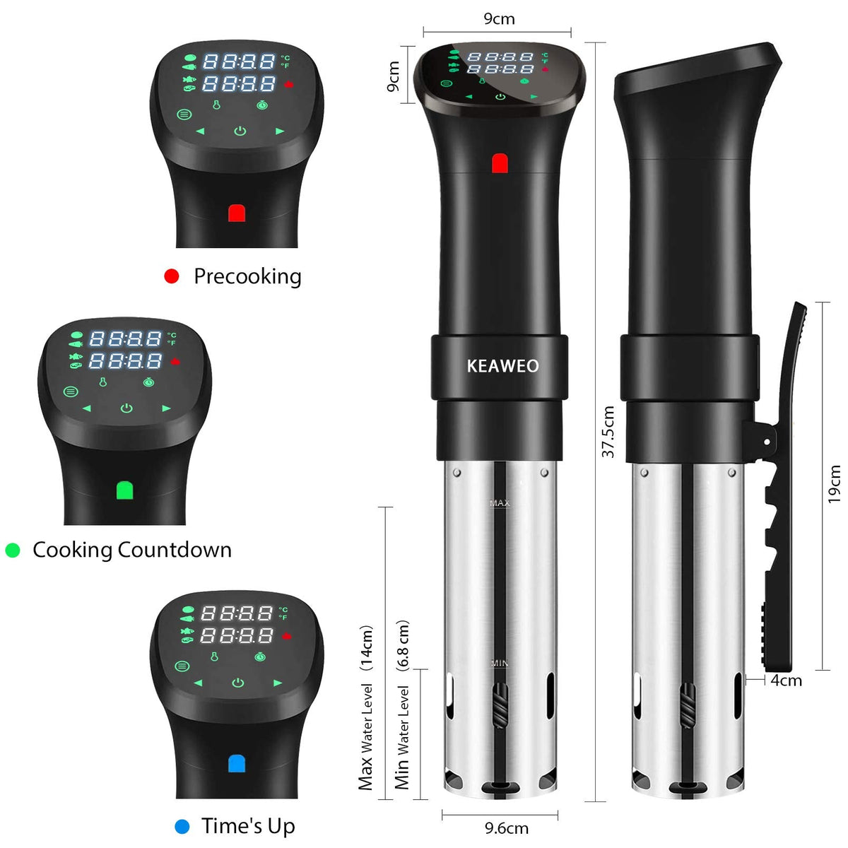 KEAWEO Sous Vide, Sous Vide Machine Thermal Immersion Circulator Water Baths, Low Temperature Slow Cooking, Accurate Temperature Timer Control, Fast