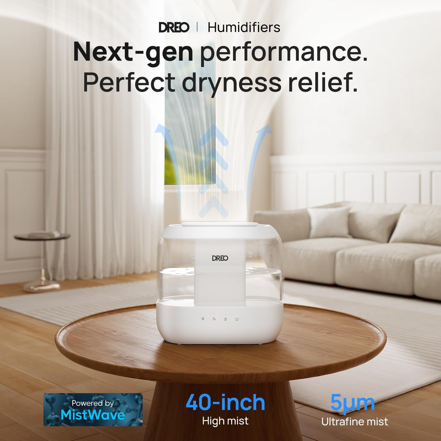 Dreo Humidifier for Bedroom, 4L Cool Mist Humidifiers for Home, 32H Runtime,Essential Oil Diffuser,28dB Quiet Humidifier for room, Night Light, Rapid