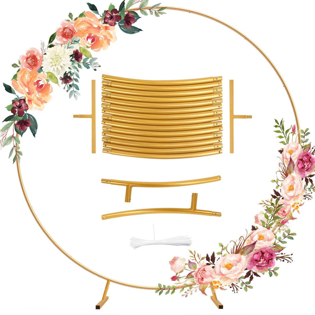 PlusFive Round Backdrop Stand, 6.9ft (2.1m) Gold Circle Round Arch Stand, Wedding Arch Frame, Big Size Arch Stands for Wedding Birthday Baby Shower