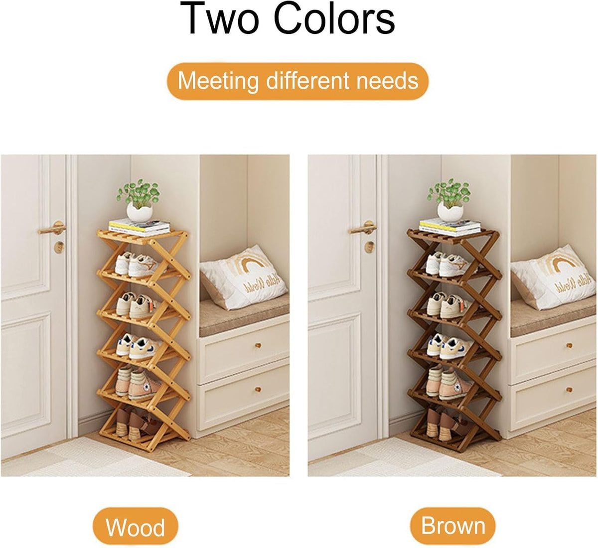 YYW Shoe Rack, Foldable Bamboo Shoes Shelf, Freestanding Shoe Storage Organiser for Entryway, Hallway, Bedroom, Closet, Natural Shoe Rack