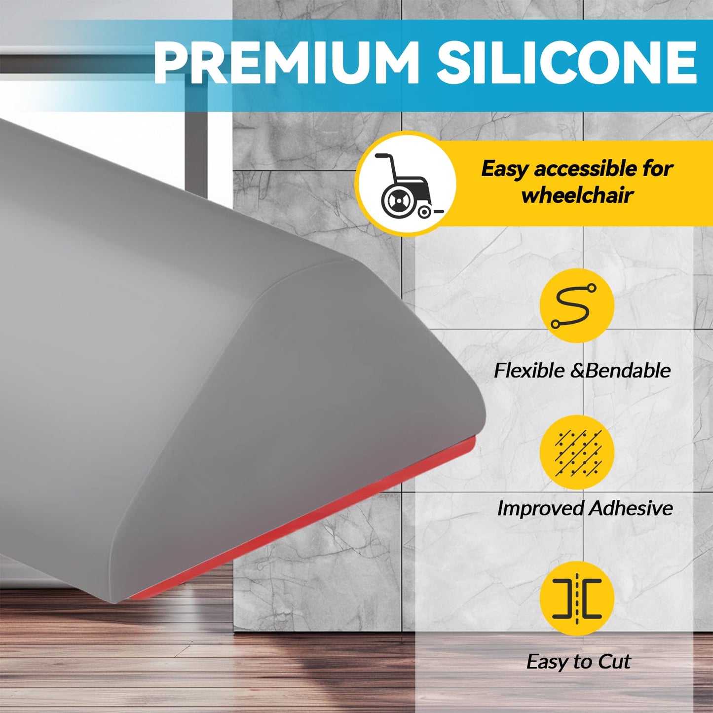 DLYYPLUS 1M Wet Room Floor Barrier, Self-Adhesive Collapsible Silicone Shower Threshold Water Dam