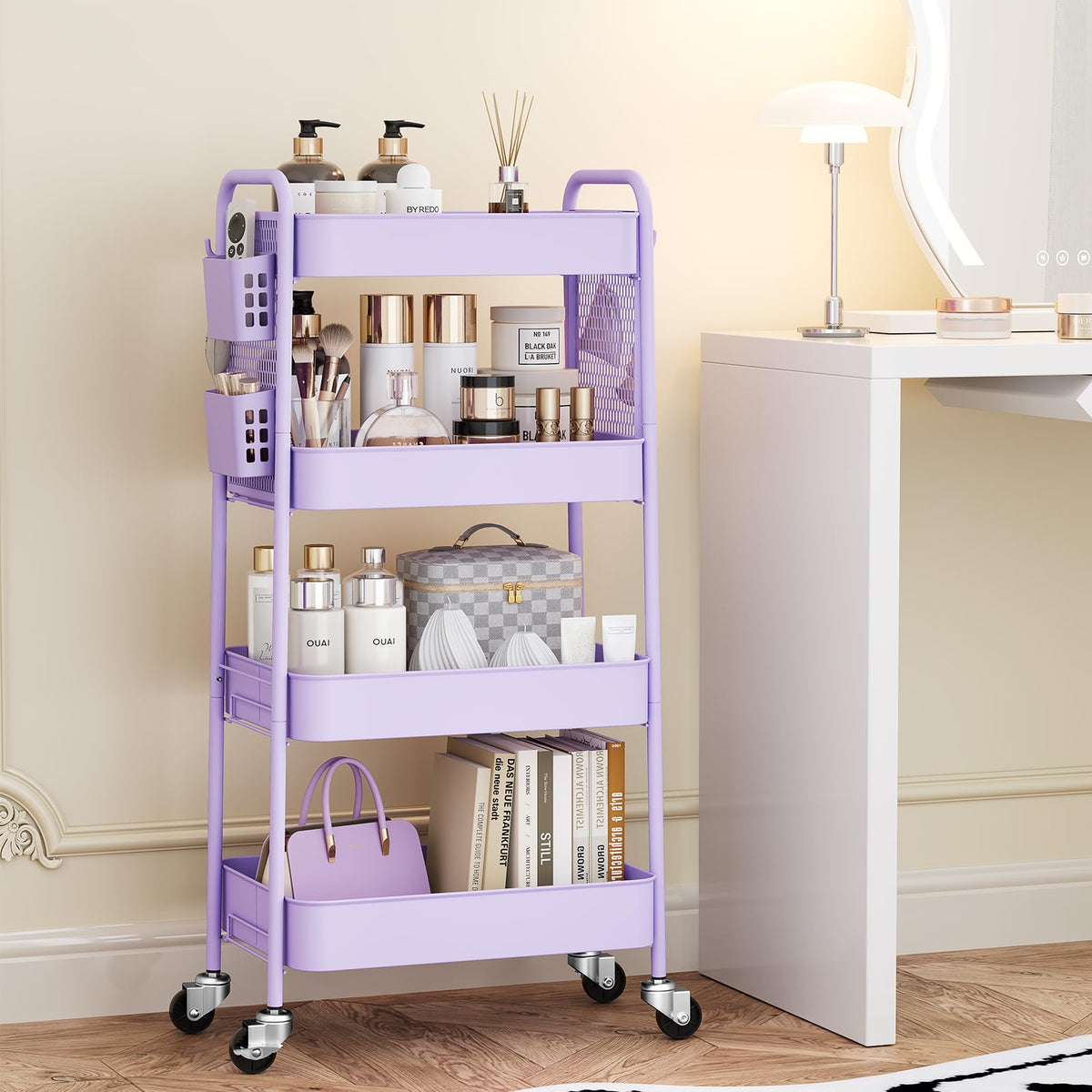 Urackify 4 Tier Storage Trolley on Wheels, Purple