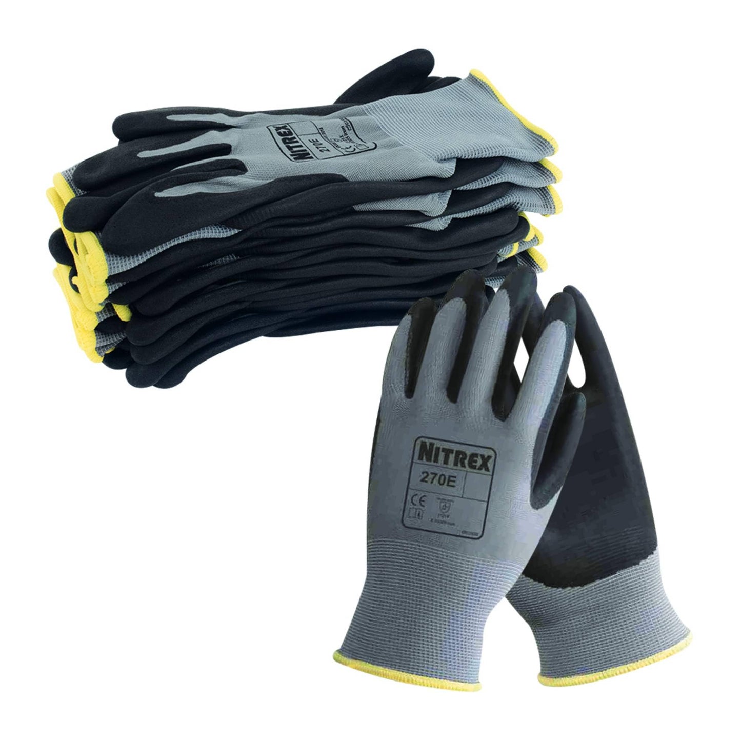 NITREX 270E Work Gloves ? Pack of 10 | Safety Gloves with Enhanced Grip | Protective Workwear for Various Workplace Hazards | Size 8