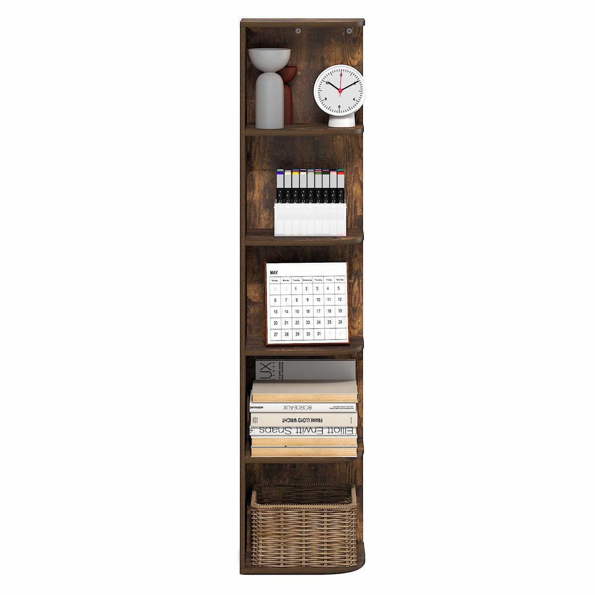 Furinno PASIR Book Shelf, 5-Tier Corner Bookshelf with Open Shelf, Standing Bookcase, 23.6 x 30.5 x 131.3 cm, for Organization and Storage