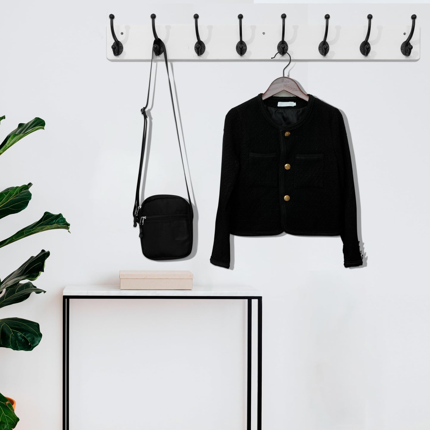 WEBI Rustic Coat Rack Wall Mount Long 8 Cast Iron Coat Hooks Wall Mounted,Heavy Duty Wall Coat Hanger Hooks for Hanging Coats,Clothes,Black on White