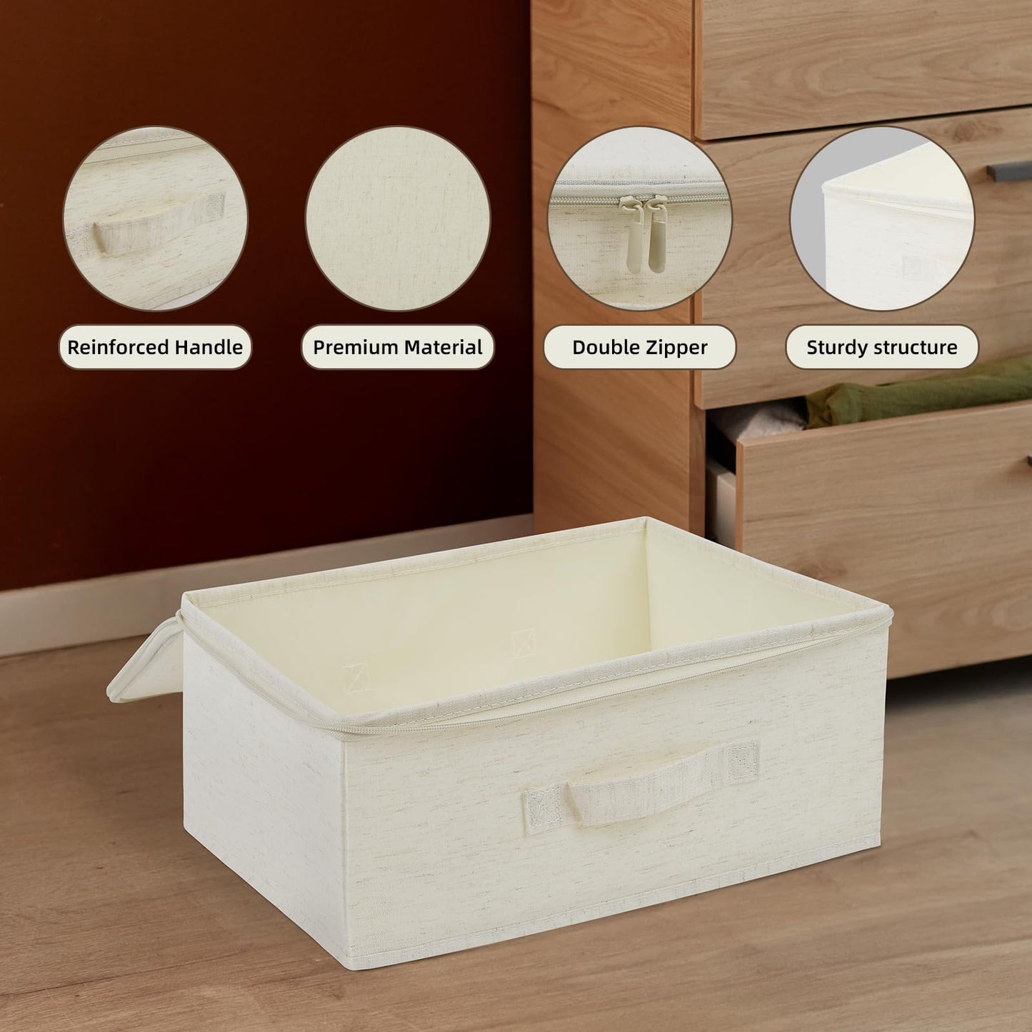 Flaxarne Fabric Storage Boxes with Zip Lids 3-Pack Dustproof Clothes Storage Boxes Bins for Wardrobe Bedroom Nursery,38 * 26 * 16cm