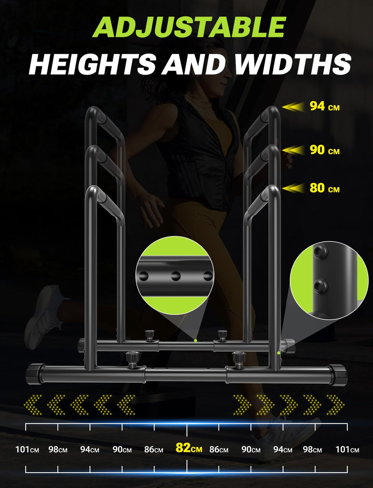 YOLEO Adjustable Dip Bars- 500KG/1100lbs Dip Stand Parallettes Bar Gymnastics Bar Dip Station with Safety Connector, Pull Up Station Portable Gym Bar