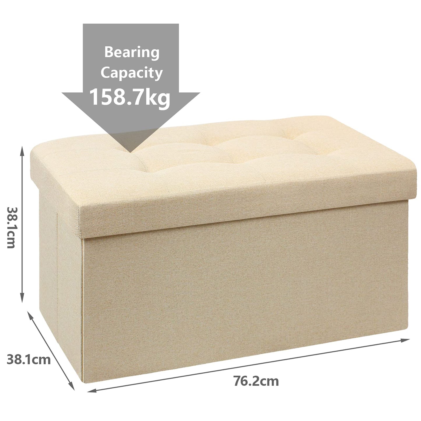 BRIAN & DANY Folding Linen Storage Boxes Footstool Ottoman, Foot Rest Stool, Foldable Seat Bench Footrest - Beige, 76 x 38 x 38 cm
