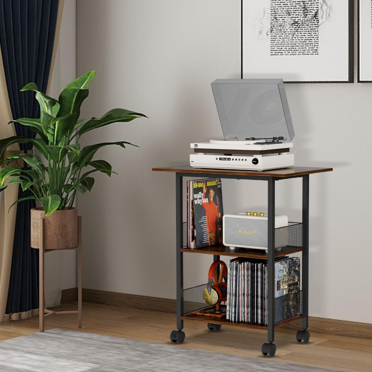 BOHDK Printer Stand, 3-Tier Industrial Large Printer Table with Shelf, 23"x15" Mobile Heavy Duty Storage Rack on Wheels for Home Office Printer Fax