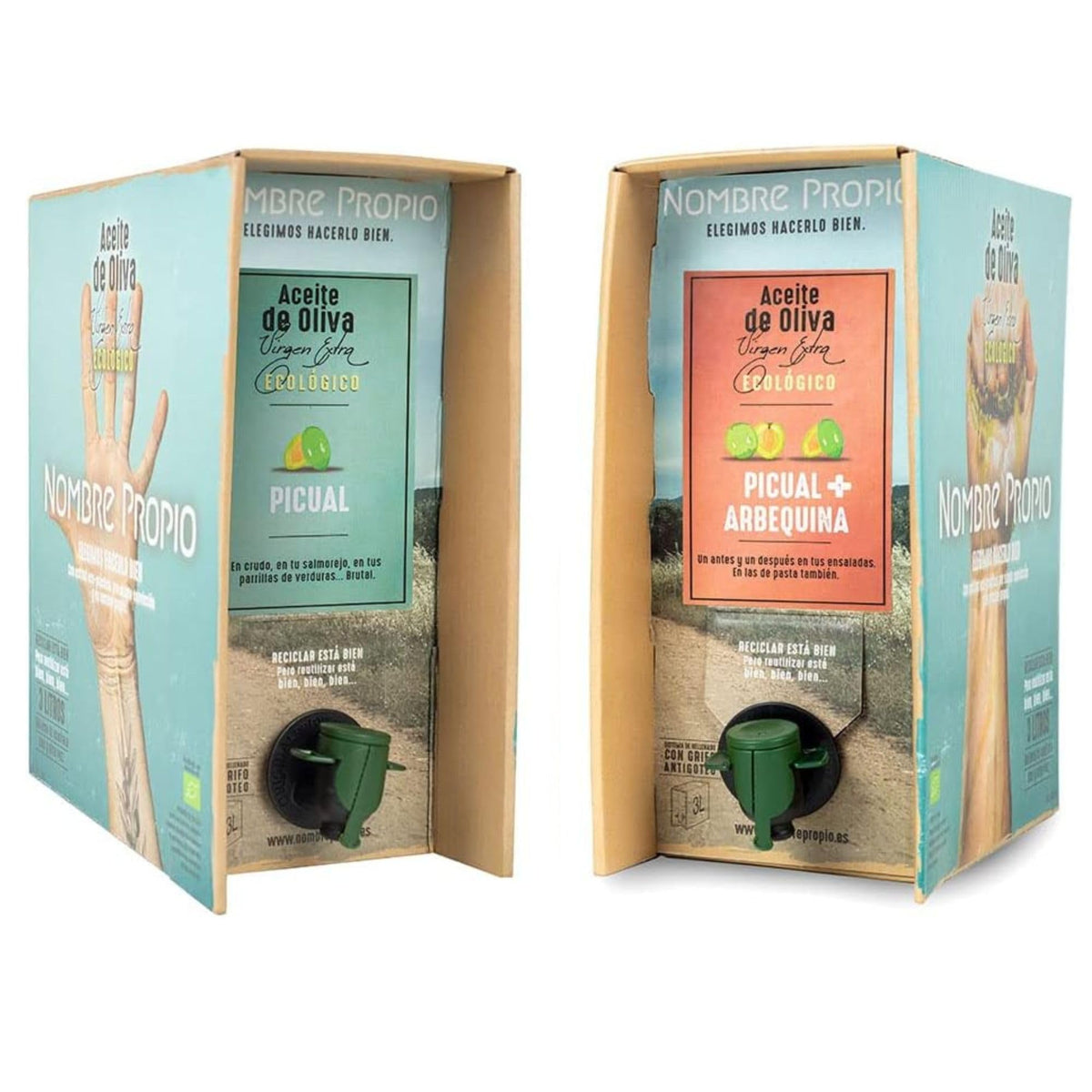 NOMBRE PROPIO Pack 6L Extra Virgin Olive Oil Eco - 3L Picual EVOO & 3L PICUAL/ARBEQUINA EVOO - Bag in Box Format, 3L Rich in polyphenols.