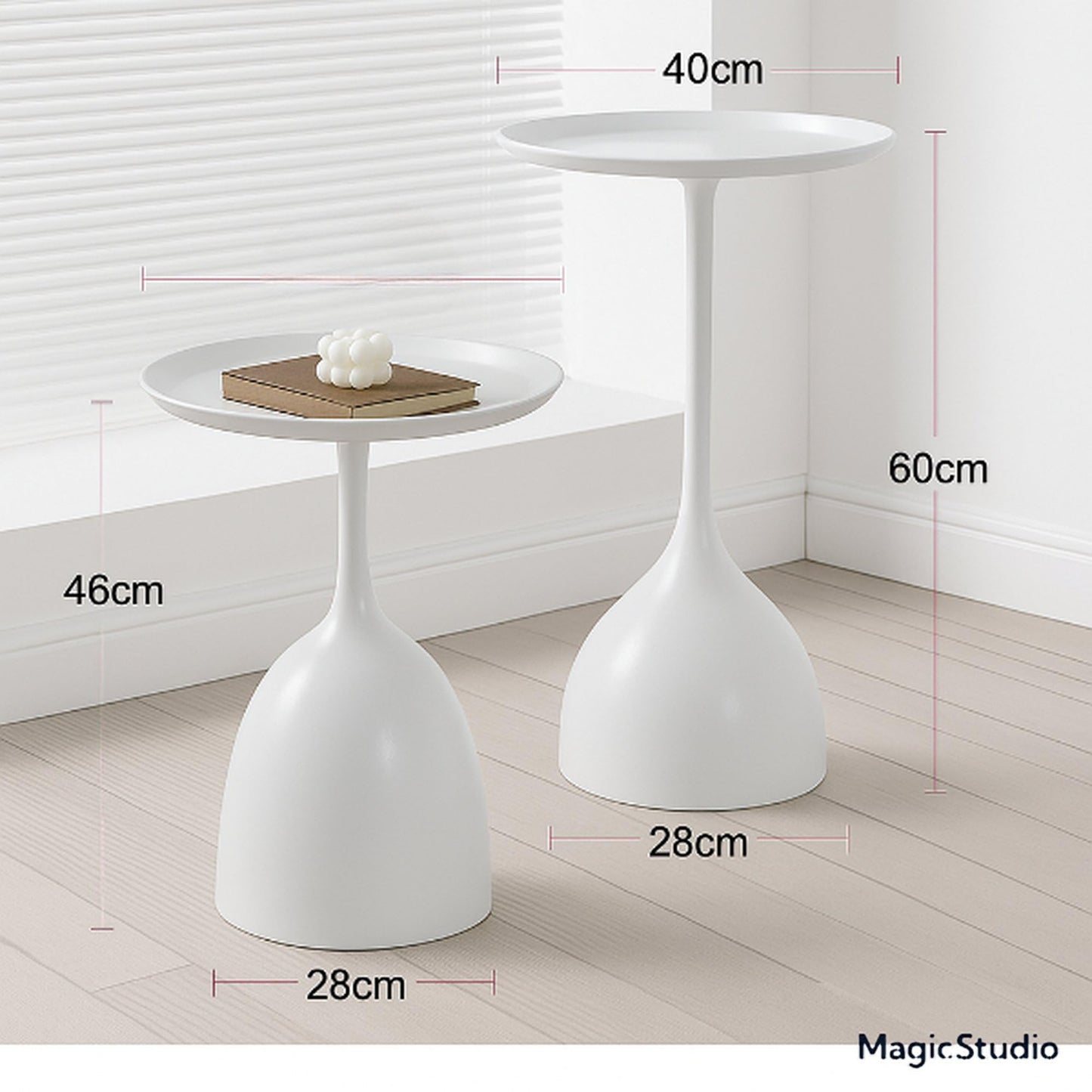 ClockUniverse White Side Tables Set of 2 – Modern Round Accent Tables, Small Bedside & End Tables for Living Room & Bedroom