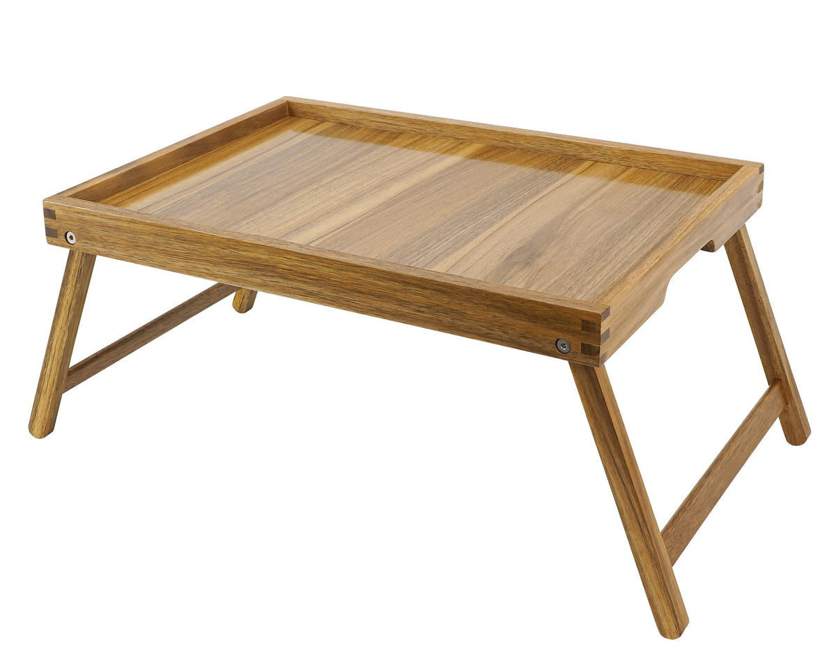 VaeFae Acacia Bed Table Tray, Wooden Breakfast Tray with Folding Legs, Bed Tray for Eating and Laptop, Eating Trays for Bedroom