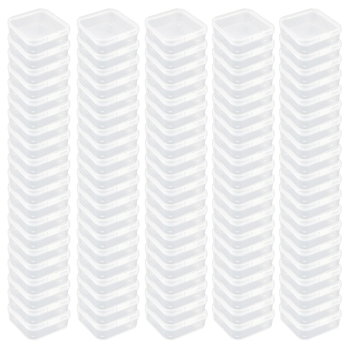 Goodma 100 Pieces Square Empty Mini Clear Plastic Organizer Storage Box Containers with Hinged Lids for Small Items and Other Craft Projects (75 x 75