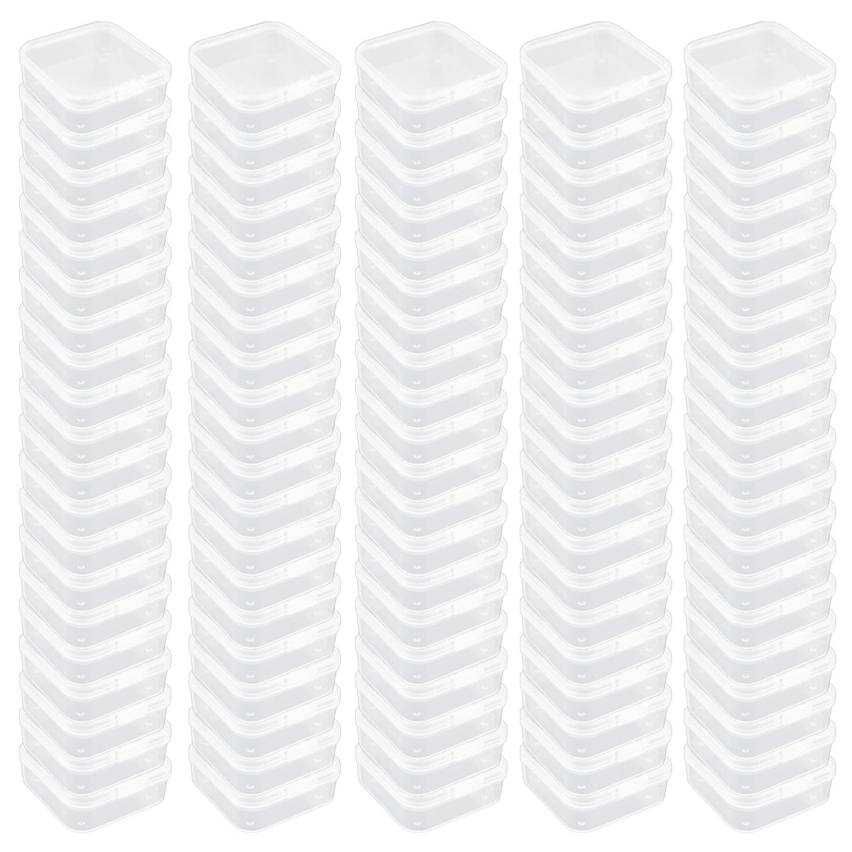 Goodma 100 Pieces Square Empty Mini Clear Plastic Organizer Storage Box Containers with Hinged Lids for Small Items and Other Craft Projects (65 x 65