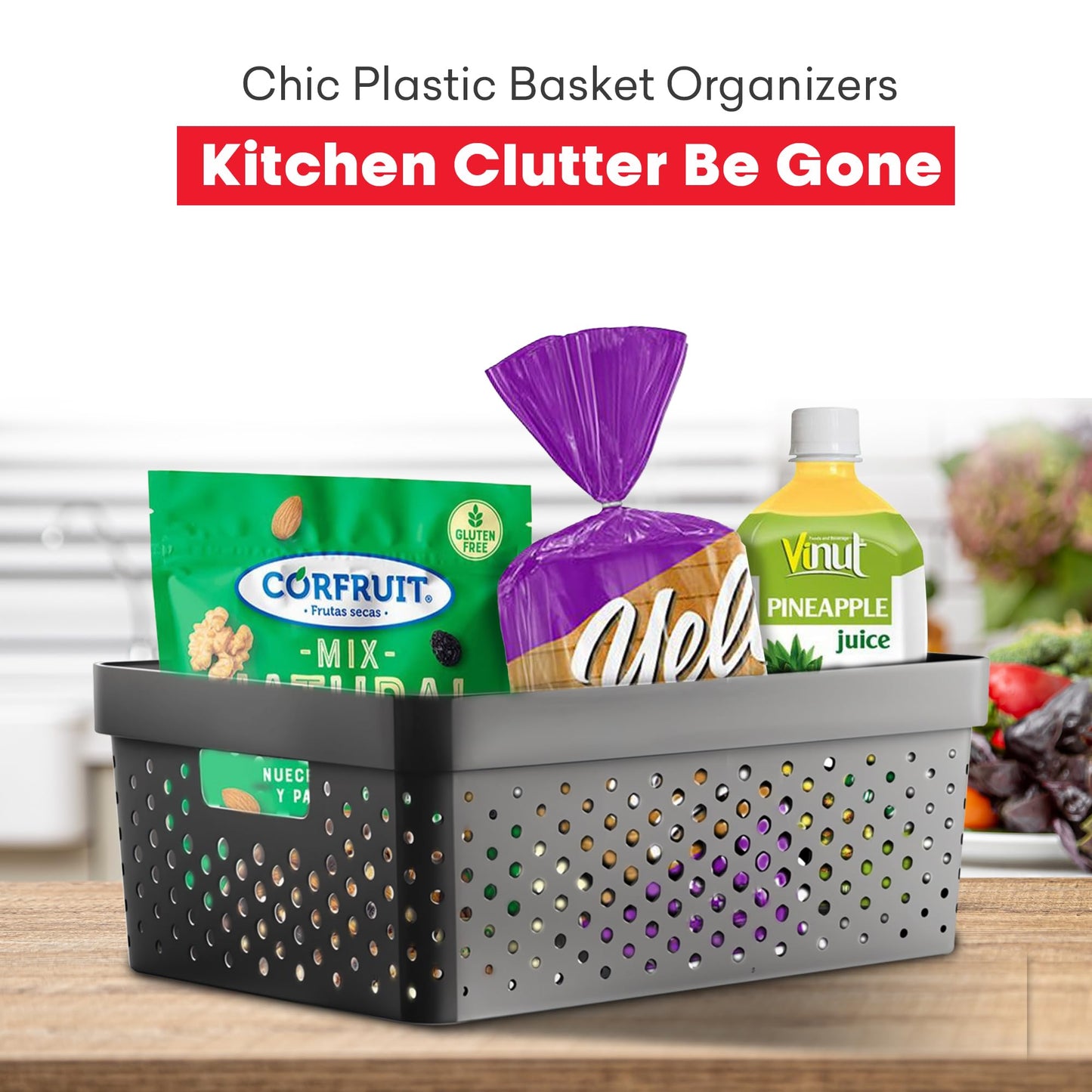 My Happy Home 7 Piece Multi Purpose Plastic Organizer Basket Open Containers, Stackable Storage Bins Multi Size, or Shelving, Pantry, Kitchen