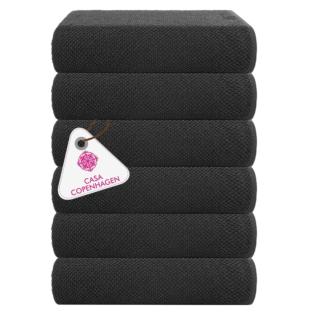 CASA COPENHAGEN Popcorn Textured 6-Piece Small Bath Towel Set - Pine Grey, 550 gsm, 6-piece small bath towels, cotton towels for rough and tough use