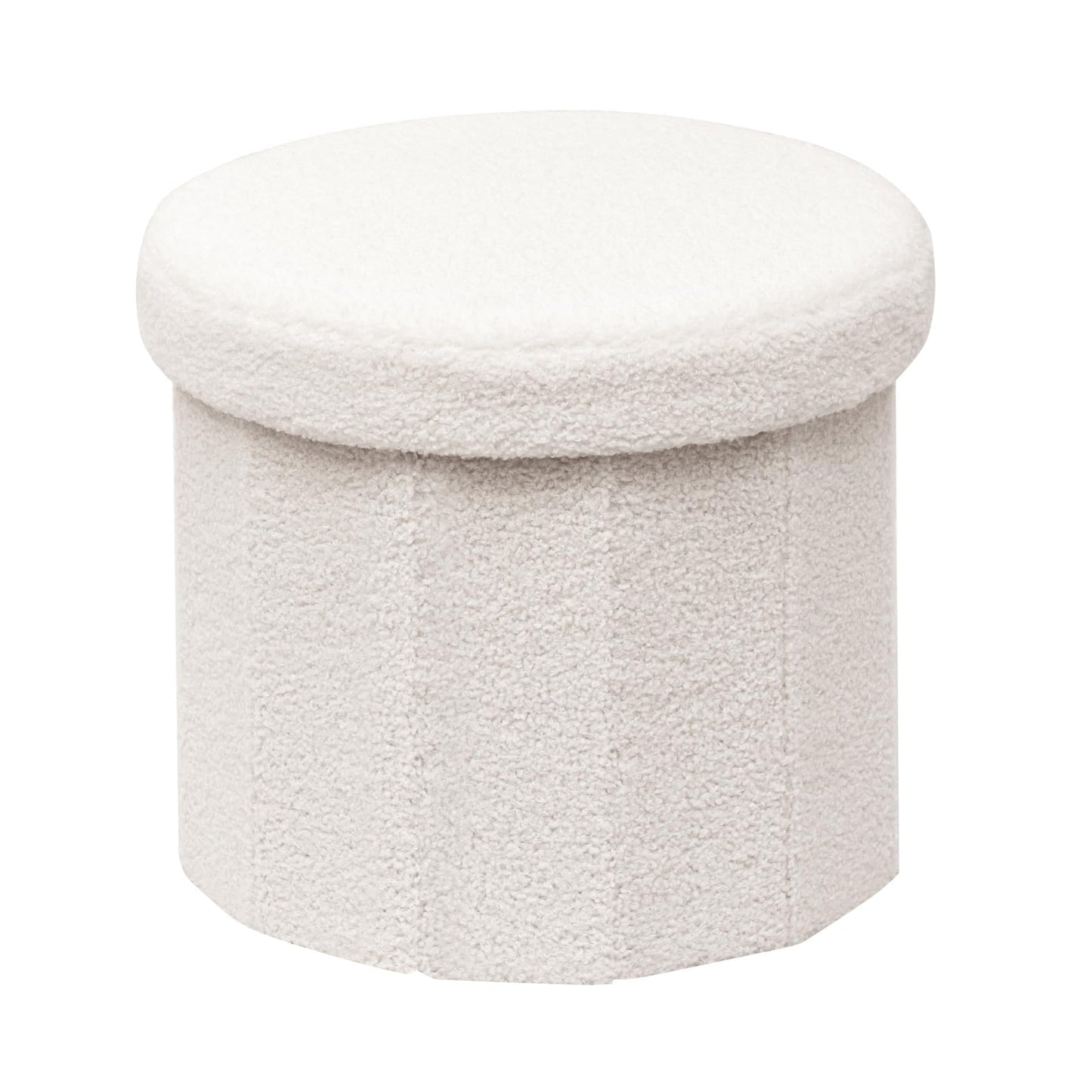 Bonlife Cream Boucle Ottoman with Storage,Foldable Footstool for living room,Toy Chest,Storage Seat Teddy Round Shape Footrest,38X38X33.5cm