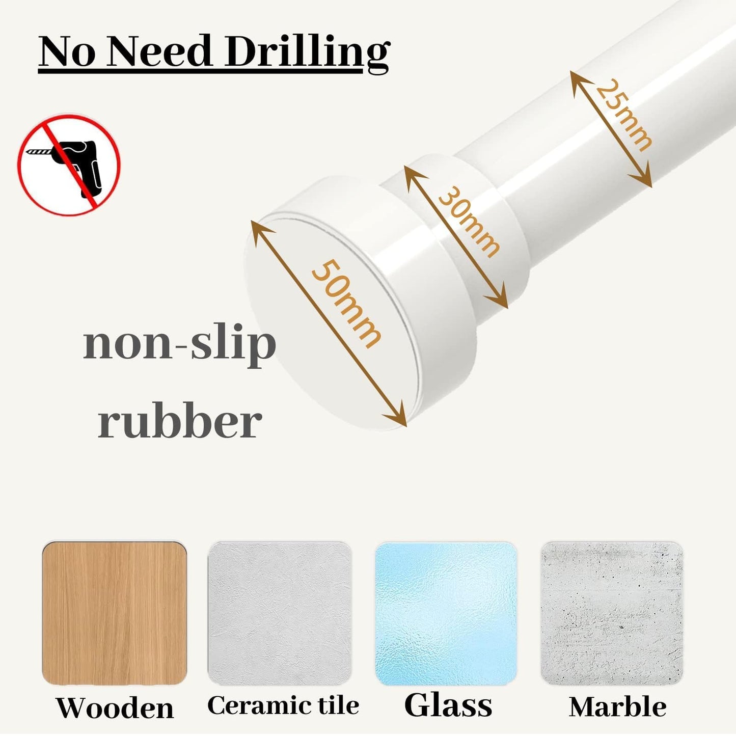Telescopic Clothes Rail, Extendable Curtain Rod 72-145CM, φ25mm, No Drill Adjustable Spring Rod for Window Bathroom Bedroom, Silver